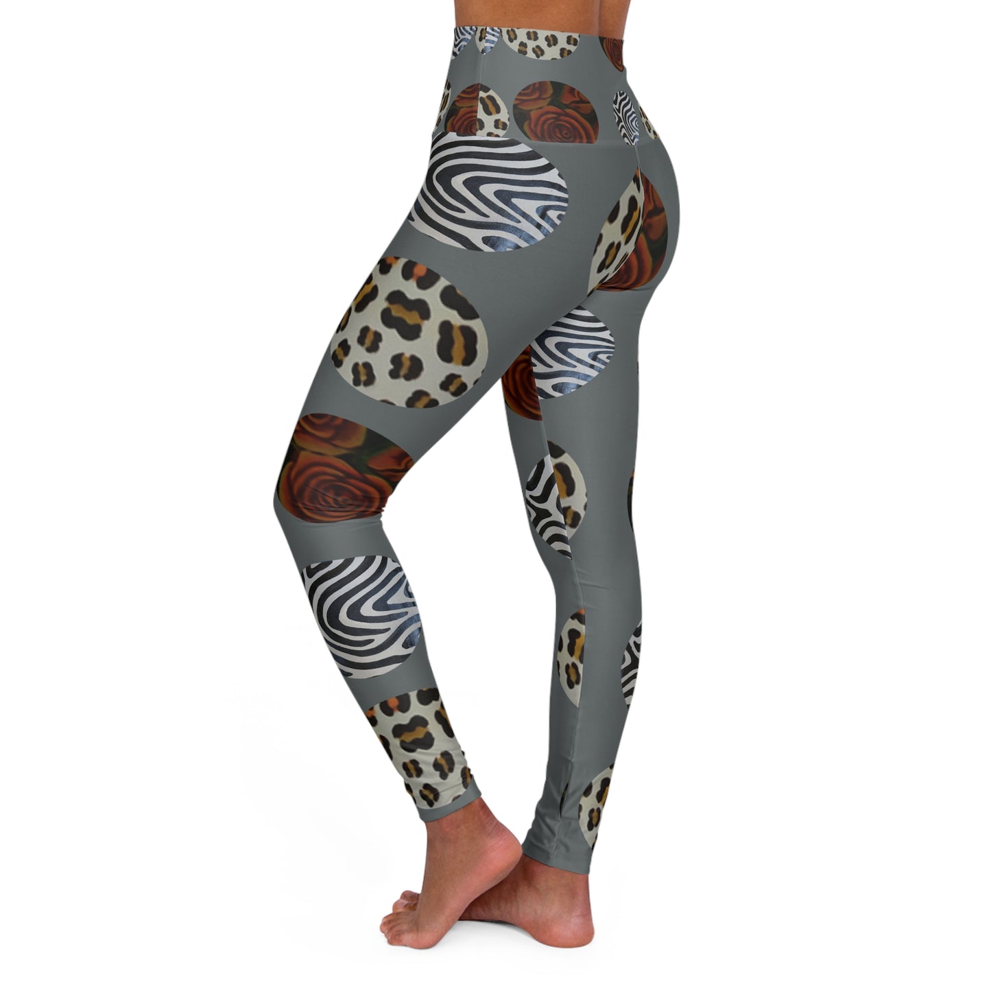 Trendy High Waisted Yoga Leggings with Animal Print Design