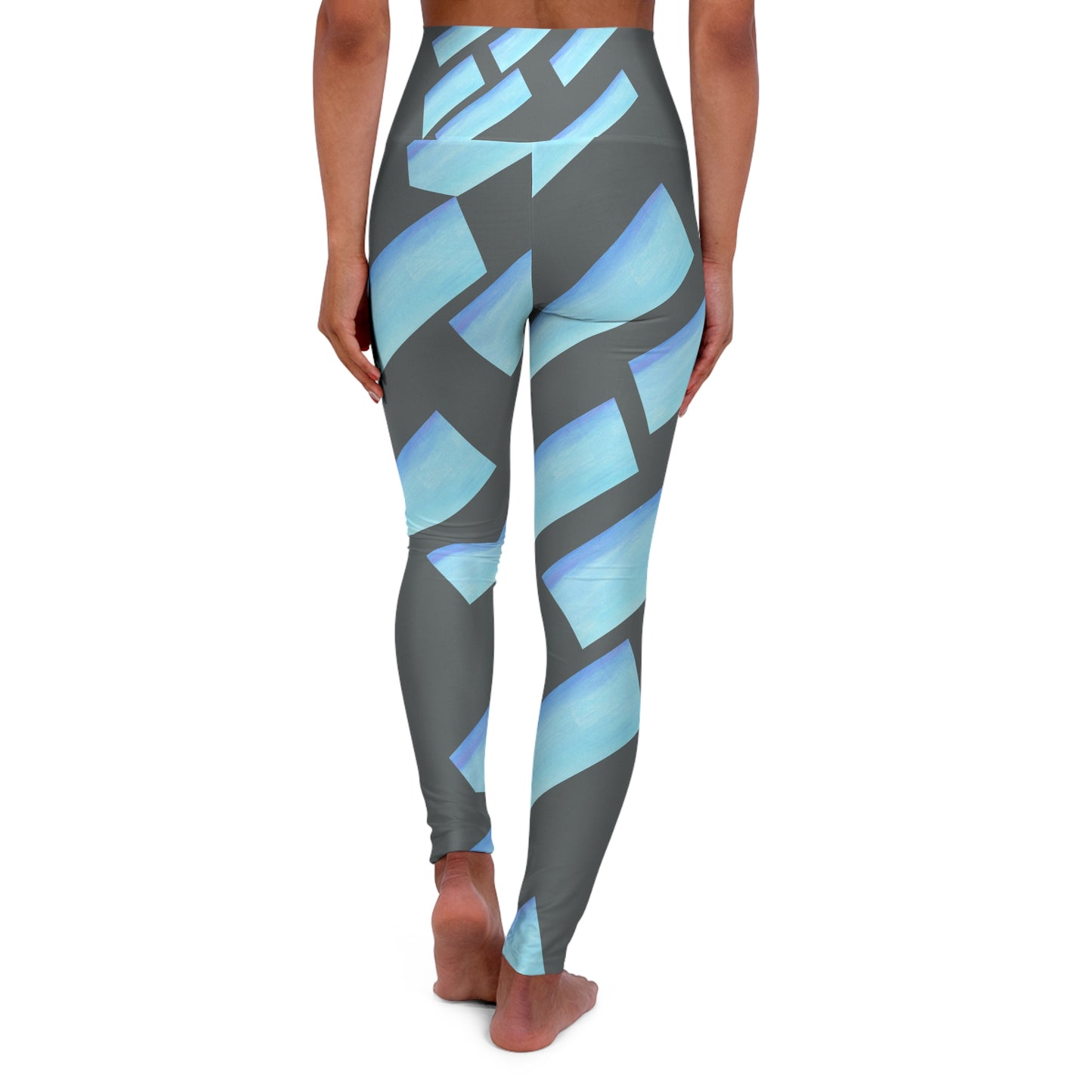 Stylish High Waisted Yoga Leggings with Modern Blue Design