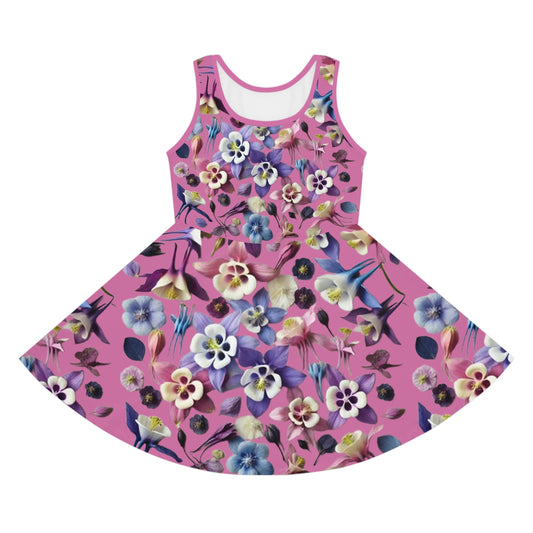 Floral Columbine and Orchid Girls' Sleeveless Sundress - Perfect for Spring Celebrations