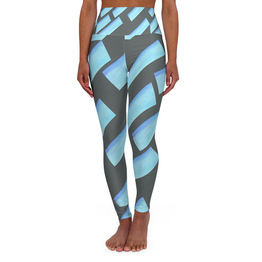 Stylish High Waisted Yoga Leggings with Modern Blue Design