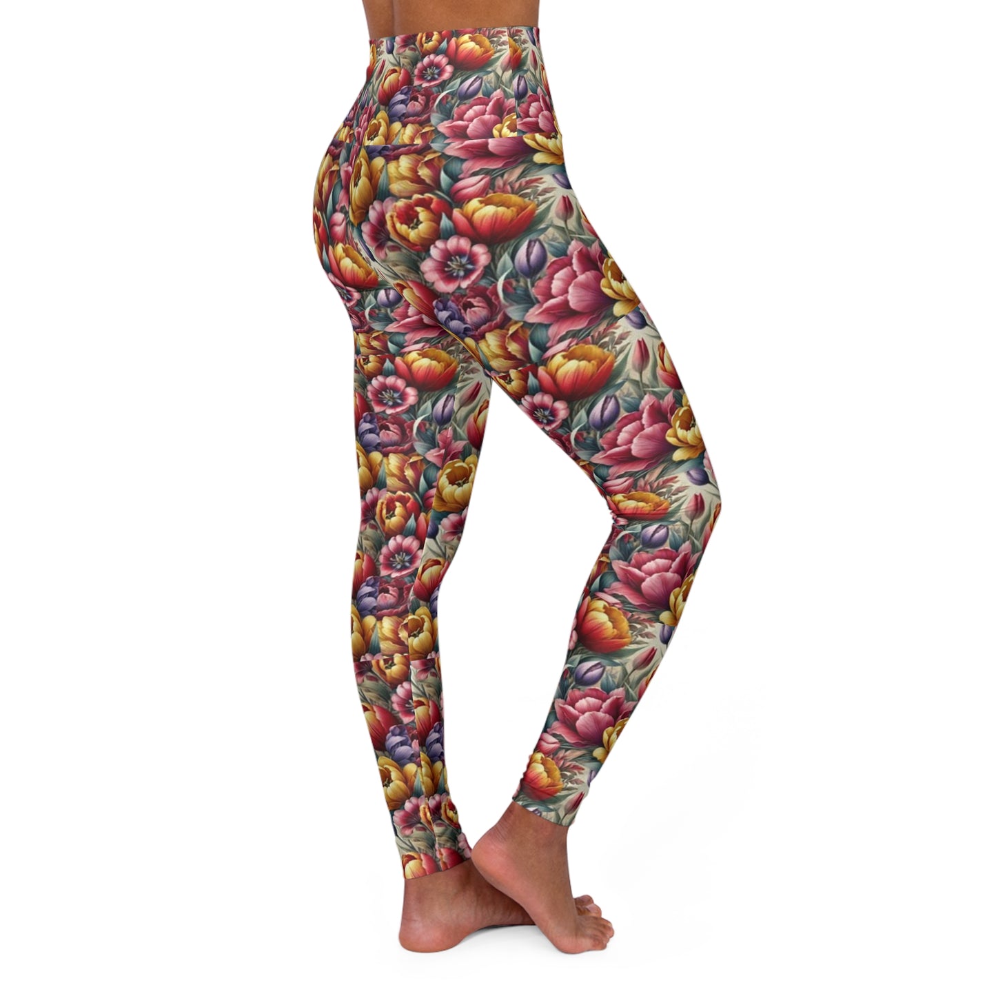 Tulip Whispers: A Gentle Touch of Spring Floral High Waisted Yoga Leggings - Comfortable & Stylish Activewear for Fitness Enthusiasts