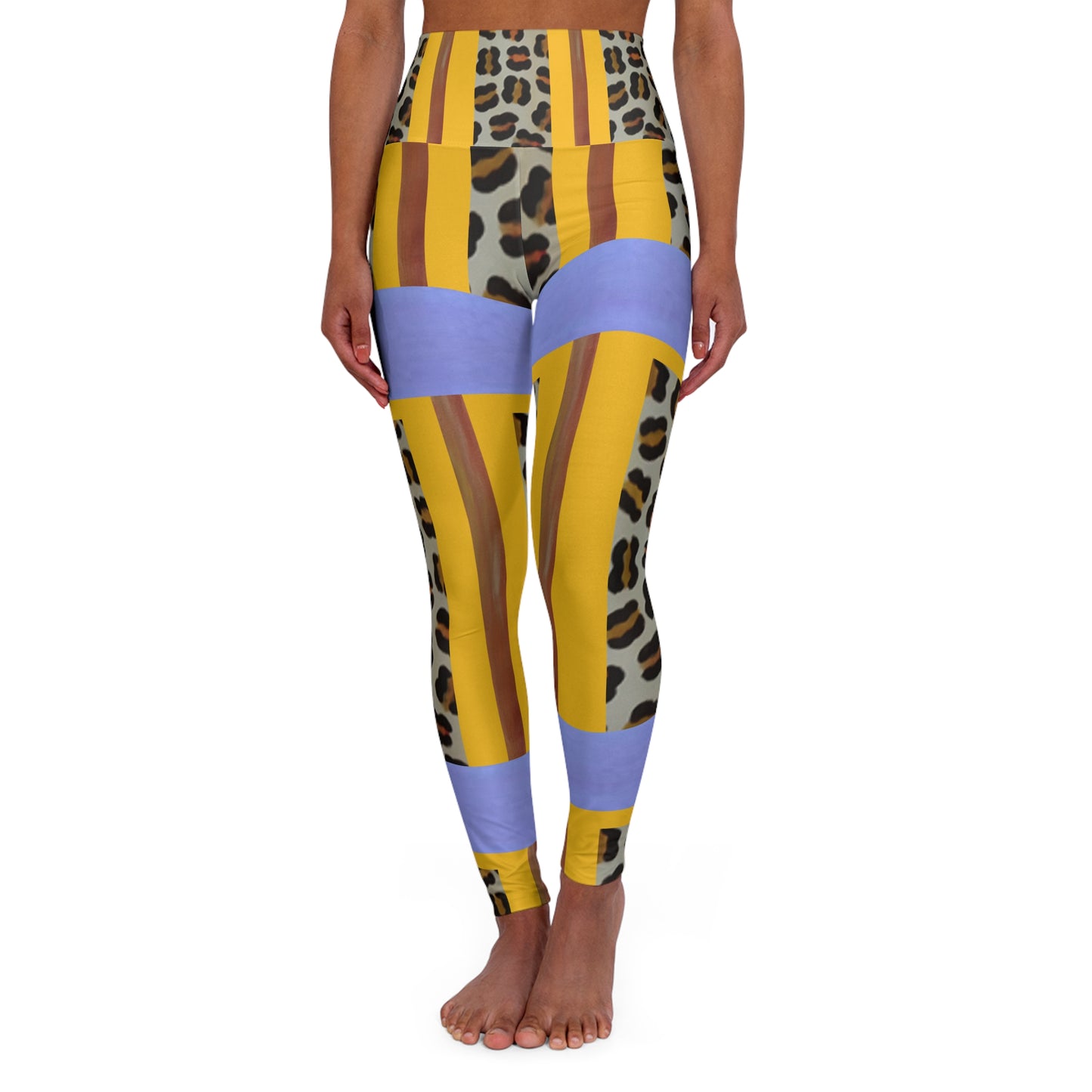 Stylish High Waisted Yoga Leggings - Leopard Print & Stripes