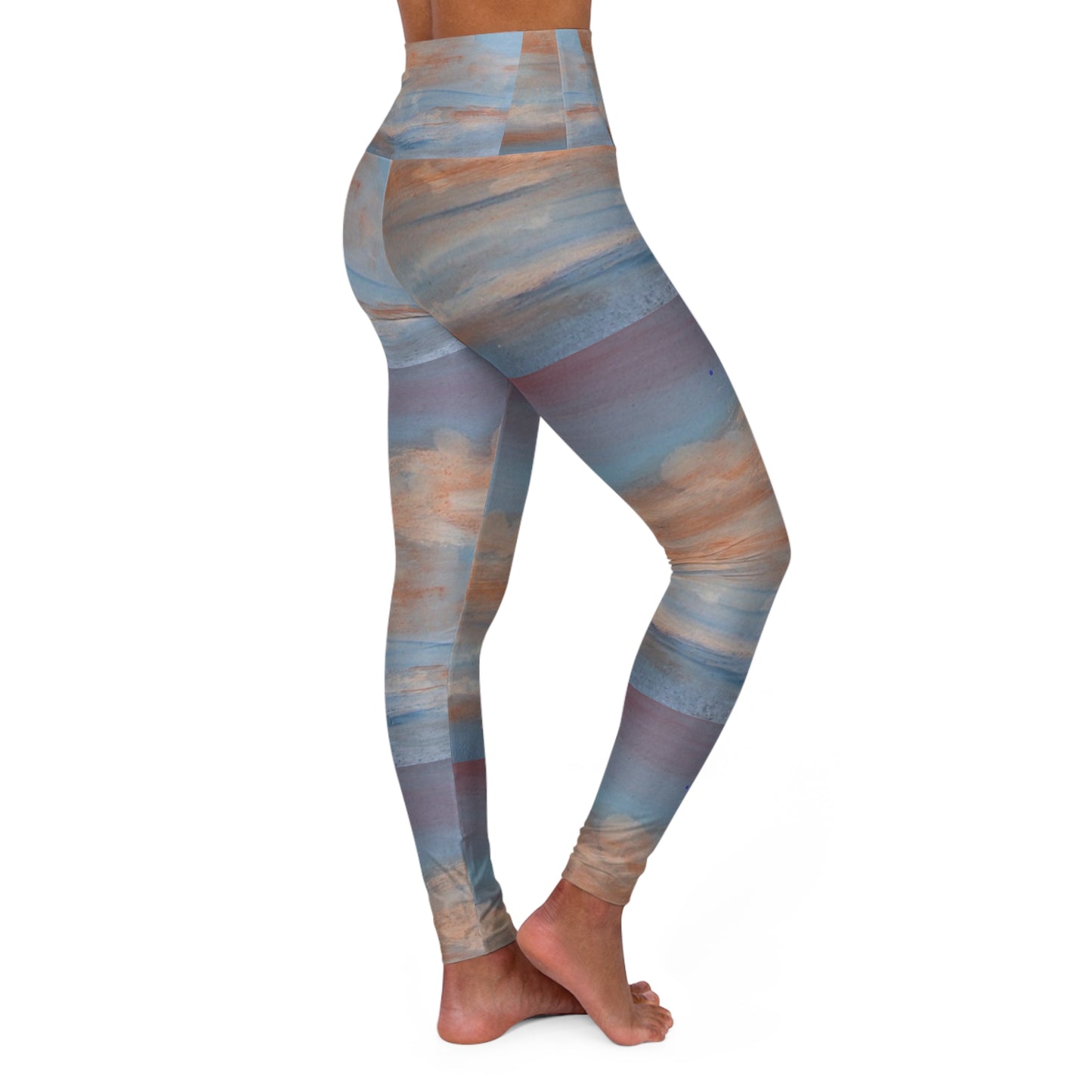 Sky Inspired High Waisted Yoga Leggings - Dreamy Clouds Design