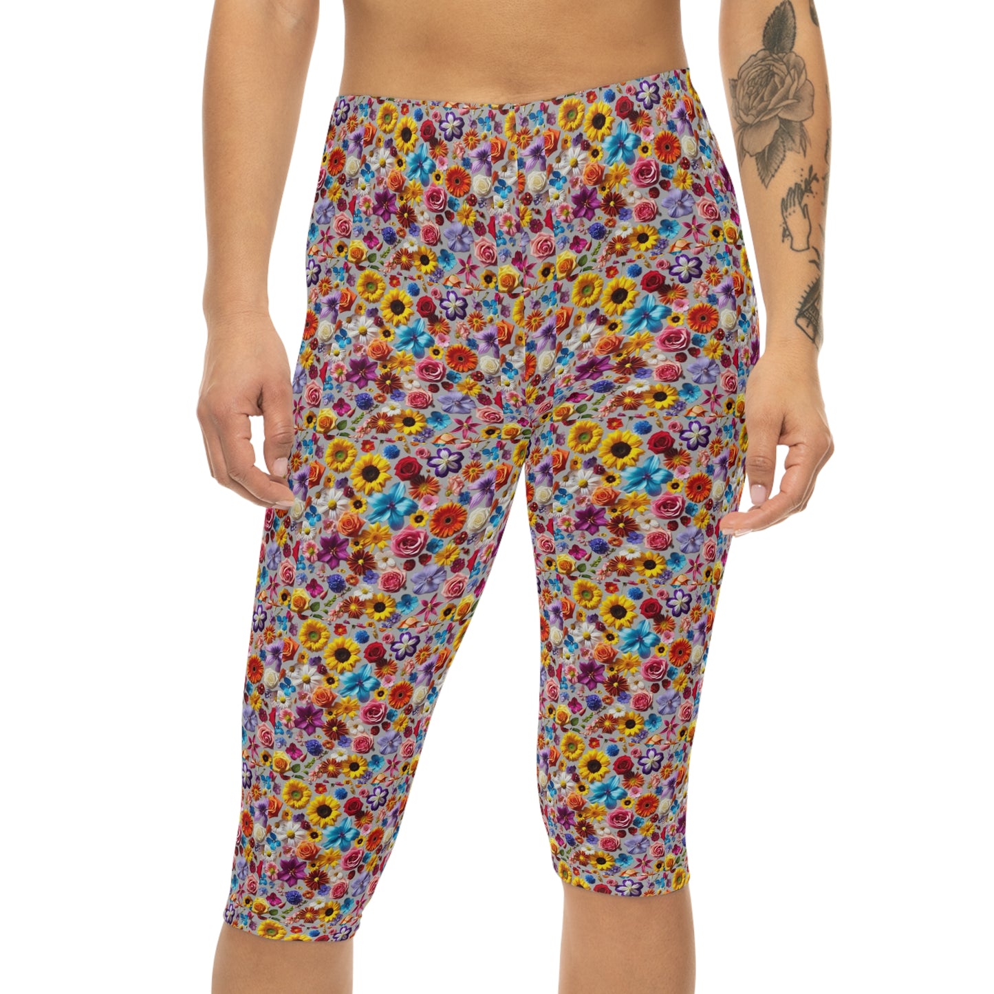 Wilderness touch Floral Print Women’s Capri Leggings - Colorful Summer Fitness Wear