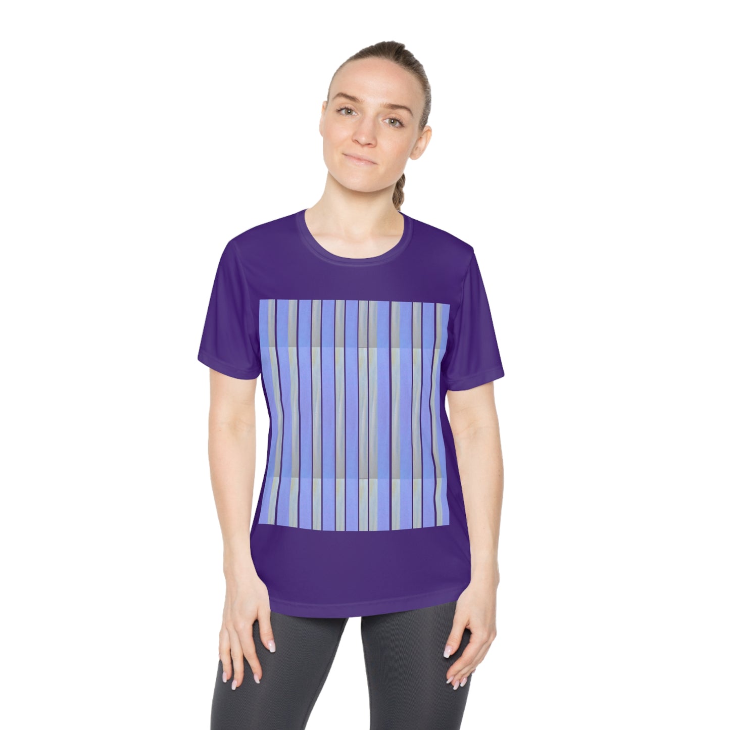 Artist’s Sky: Handcrafted Views Ladies' Blue Striped Competitor Tee - Comfortable Athletic Shirt