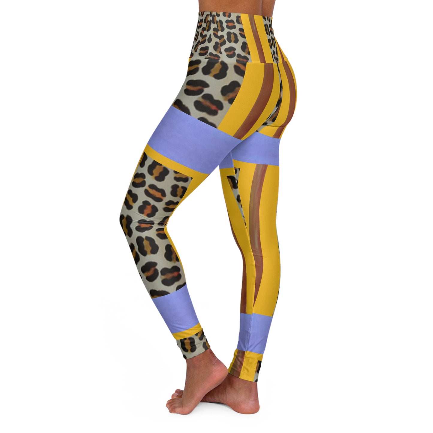 Stylish High Waisted Yoga Leggings - Leopard Print & Stripes