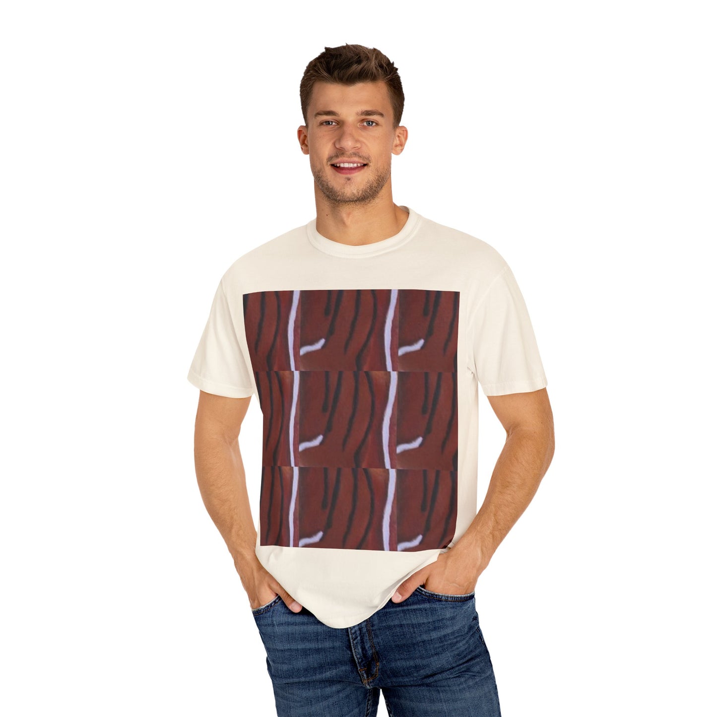 Wild Elegance: Hand-Painted Bongo Skin Print Artistic Unisex Garment-Dyed T-Shirt - Unique Pattern Design