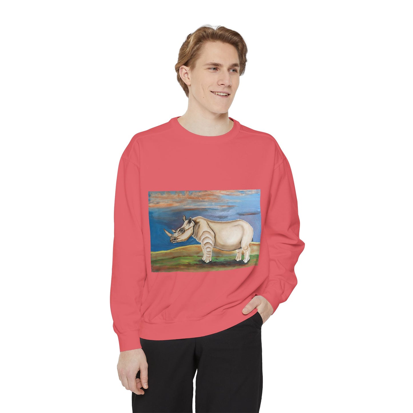 The Tranquil Giant:  The Endangered Rhino Unisex Garment-Dyed Sweatshirt