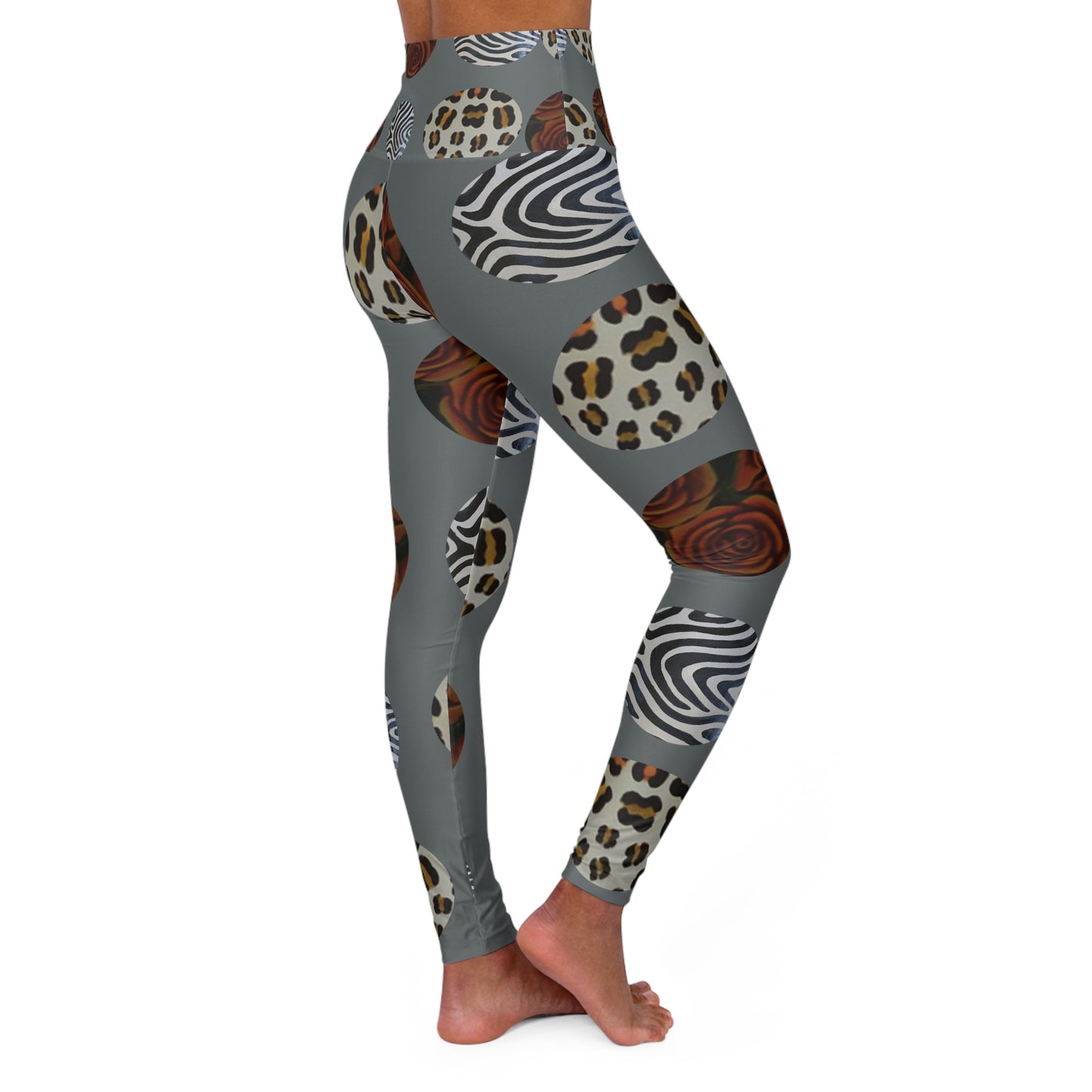 Trendy High Waisted Yoga Leggings with Animal Print Design