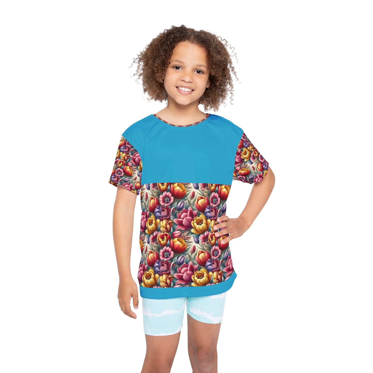 Whimsical Tulips: Nature’s Canvas Vibrant Floral Kids Sports Jersey - Colorful Fun for Active Play