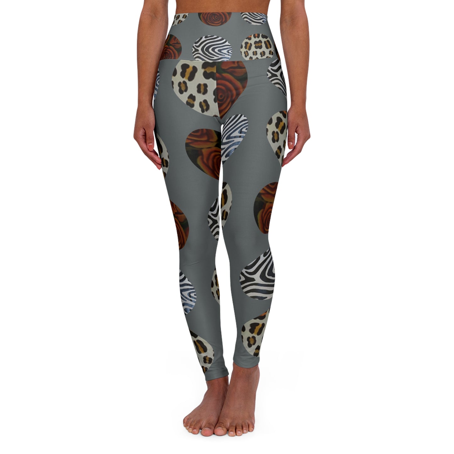 Trendy High Waisted Yoga Leggings with Animal Print Design