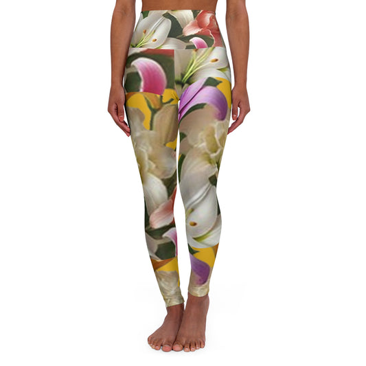 Exquisite Rose Artwrk Floral High Waisted Yoga Leggings - Perfect for Fitness & Relaxation