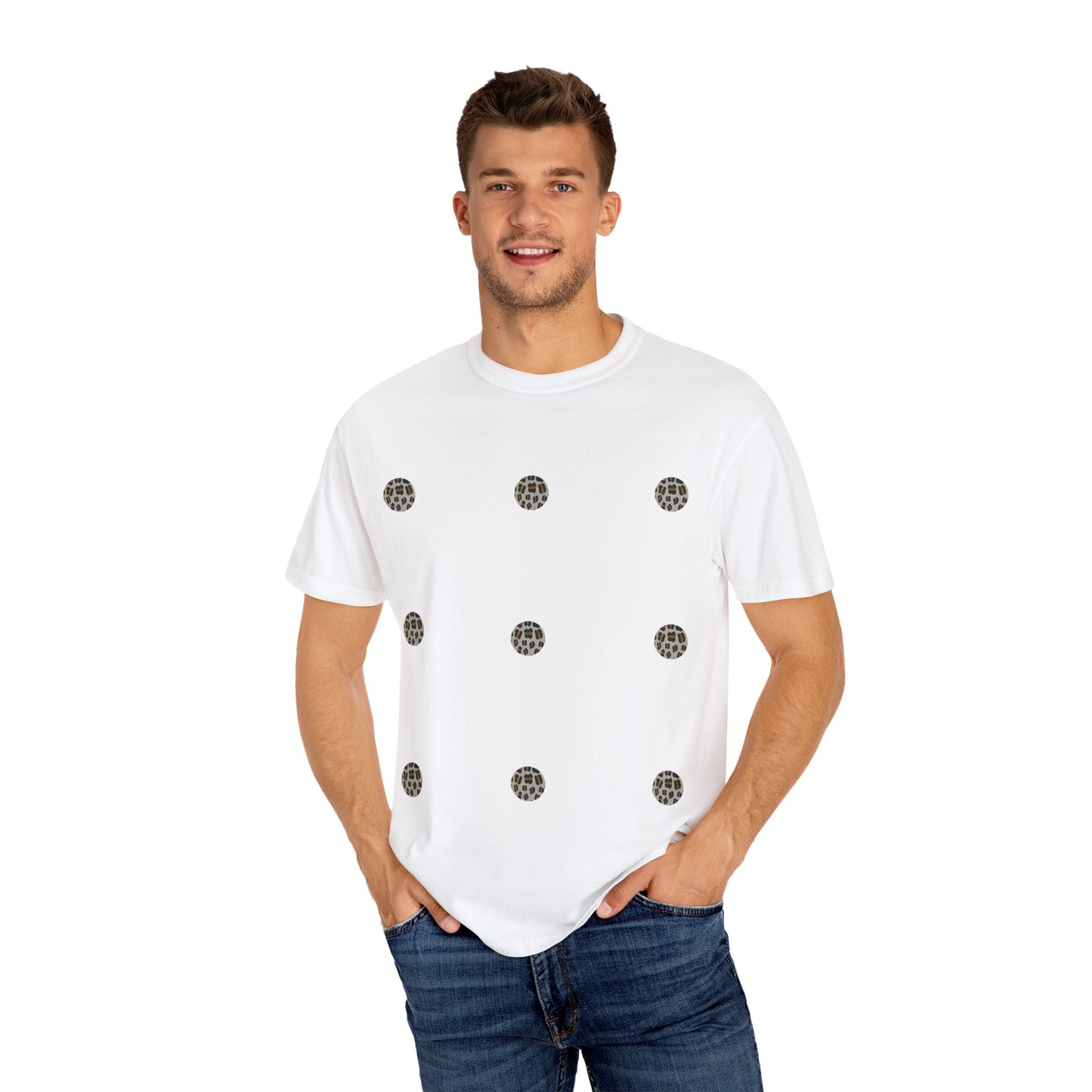 Golden Spots: Artistic Leopard Rosette Print Unisex Garment-Dyed T-shirt