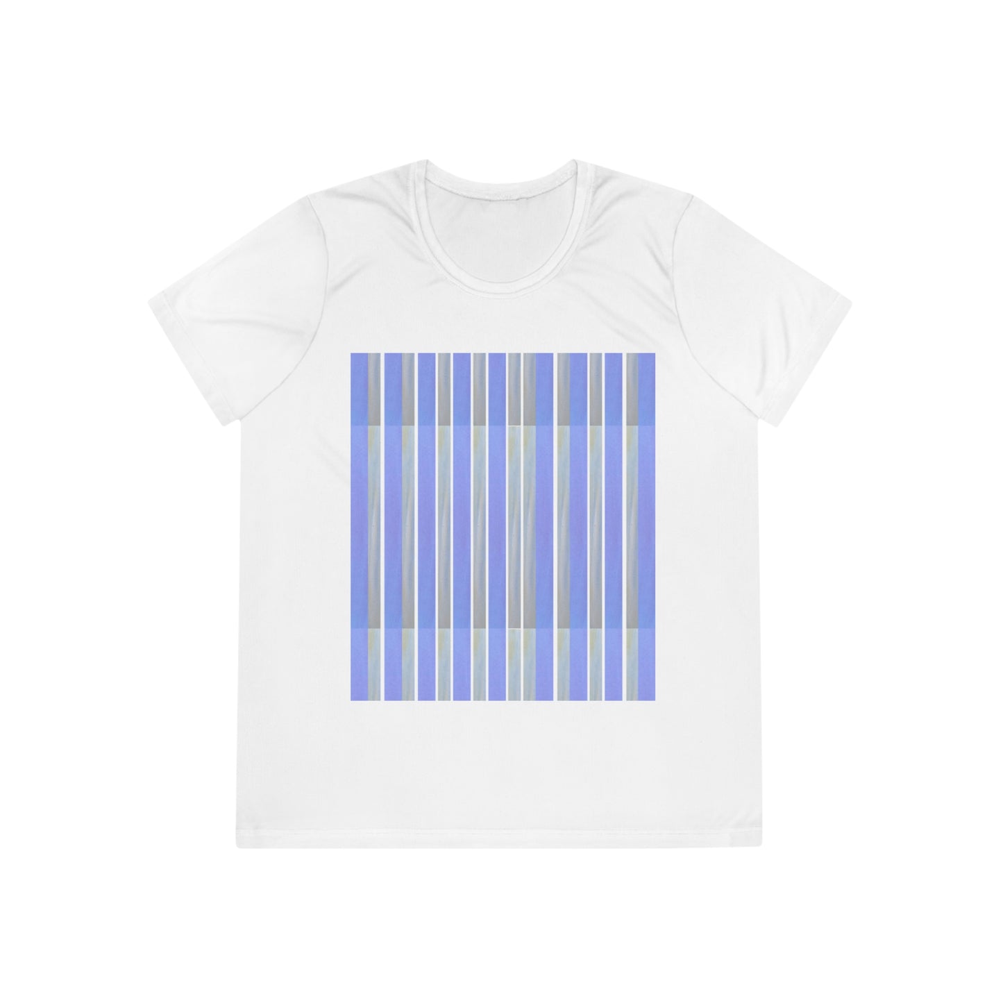 Artist’s Sky: Handcrafted Views Ladies' Blue Striped Competitor Tee - Comfortable Athletic Shirt