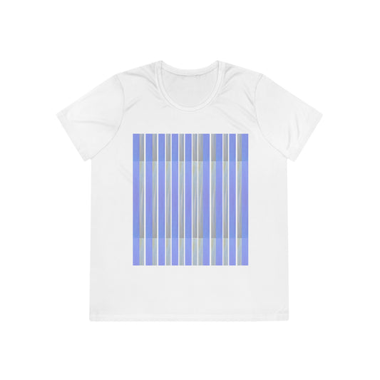 Artist’s Sky: Handcrafted Views Ladies' Blue Striped Competitor Tee - Comfortable Athletic Shirt