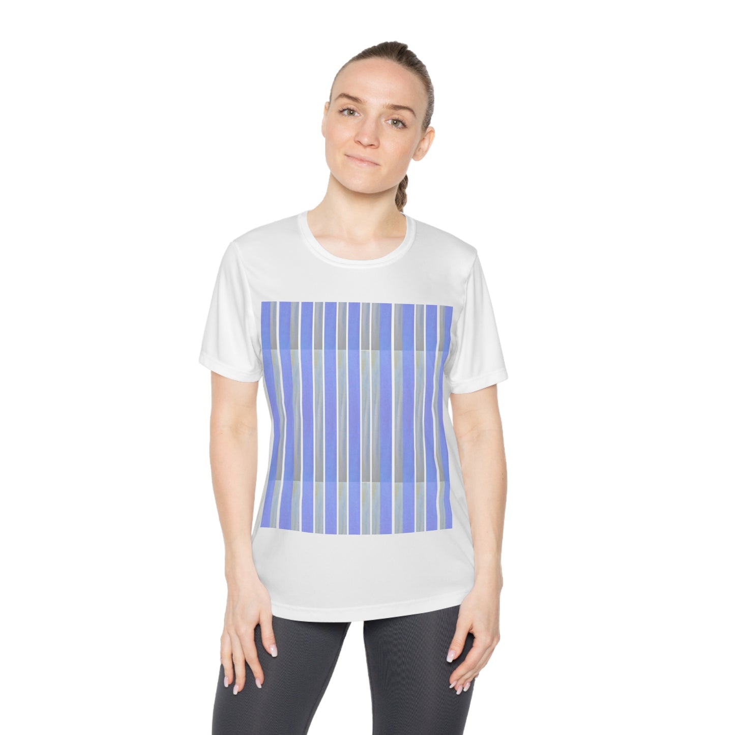 Artist’s Sky: Handcrafted Views Ladies' Blue Striped Competitor Tee - Comfortable Athletic Shirt