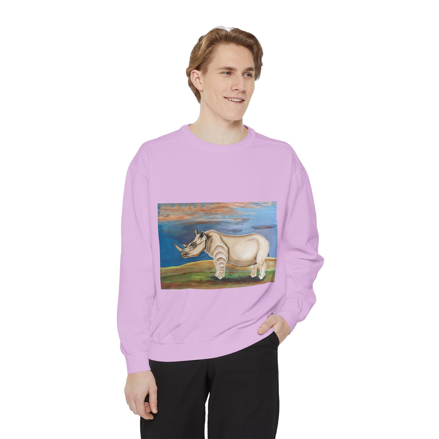 The Tranquil Giant:  The Endangered Rhino Unisex Garment-Dyed Sweatshirt