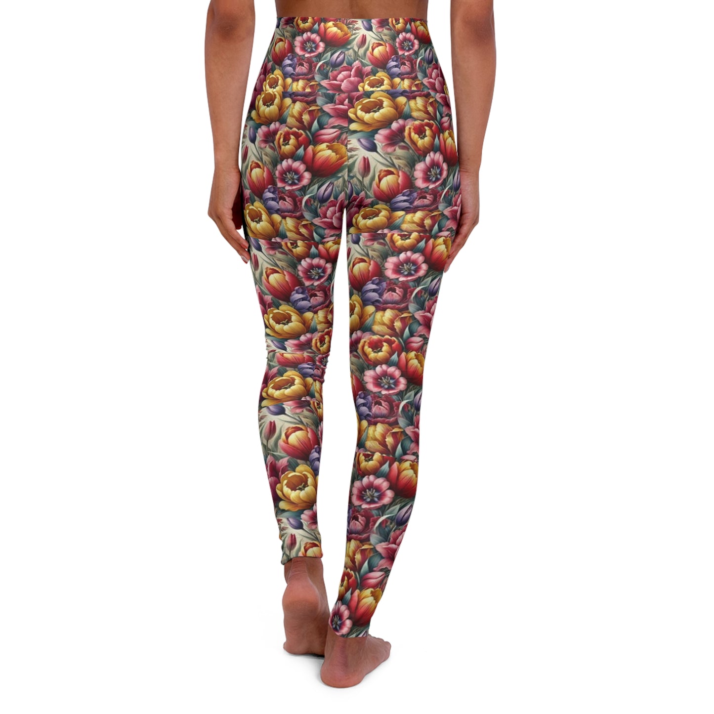 Tulip Whispers: A Gentle Touch of Spring Floral High Waisted Yoga Leggings - Comfortable & Stylish Activewear for Fitness Enthusiasts