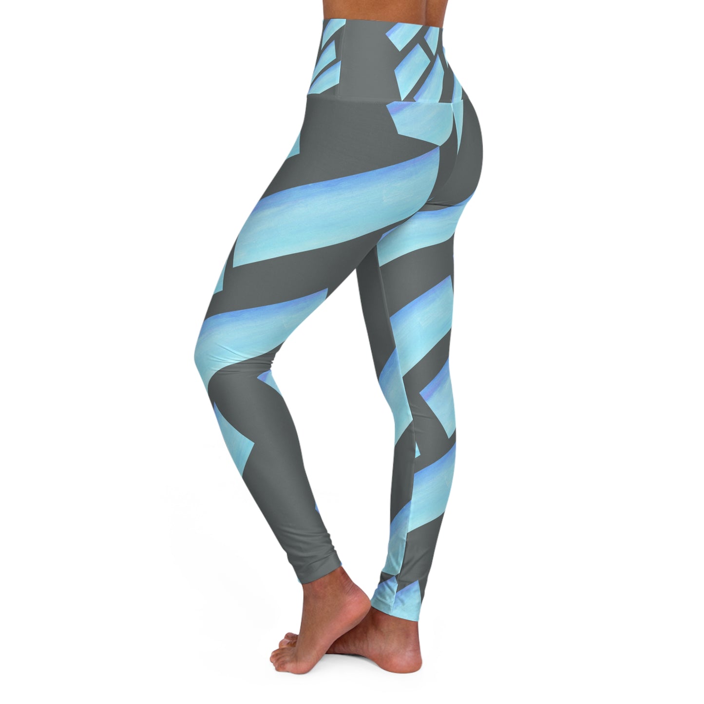 Stylish High Waisted Yoga Leggings with Modern Blue Design