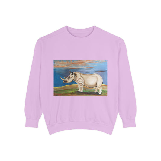 The Tranquil Giant:  The Endangered Rhino Unisex Garment-Dyed Sweatshirt