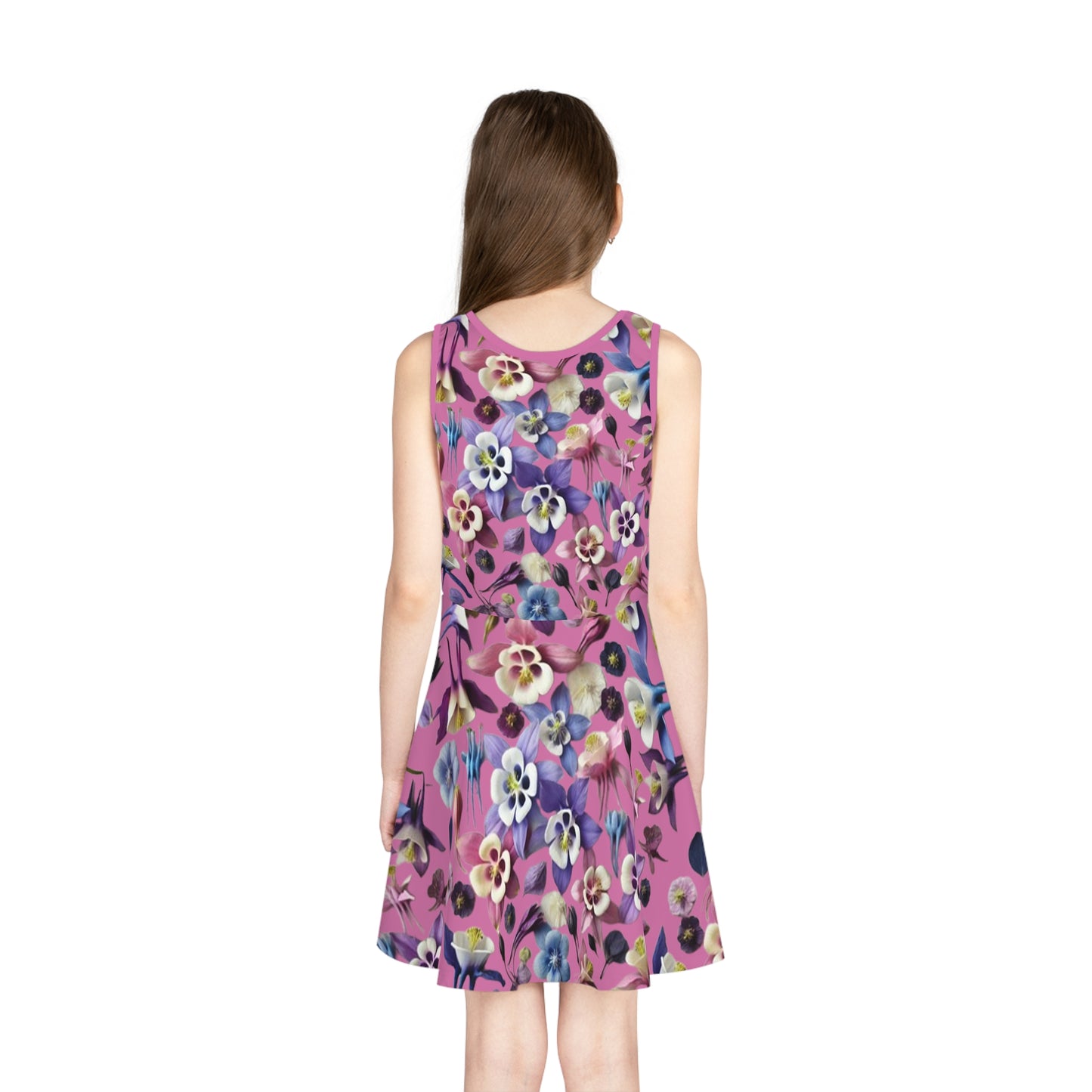 Floral Columbine and Orchid Girls' Sleeveless Sundress - Perfect for Spring Celebrations