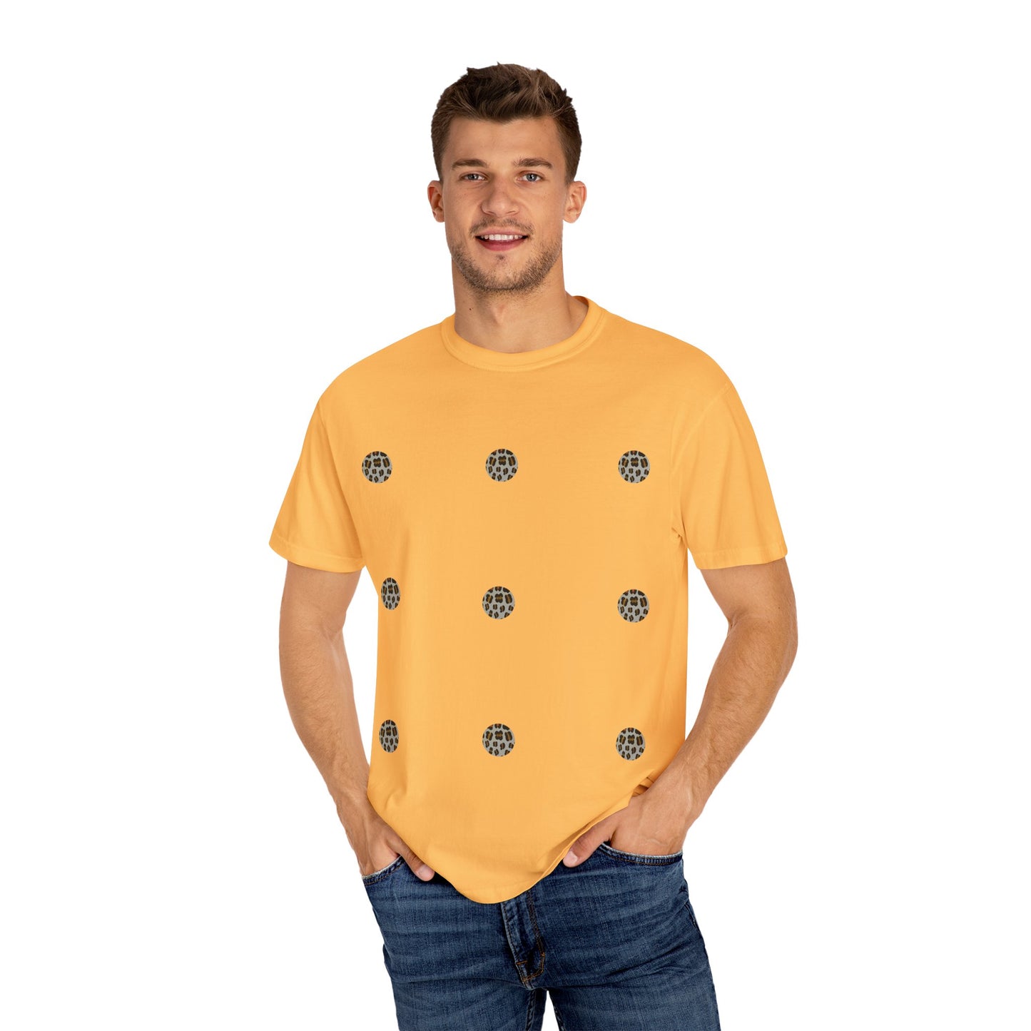 Golden Spots: Artistic Leopard Rosette Print Unisex Garment-Dyed T-shirt