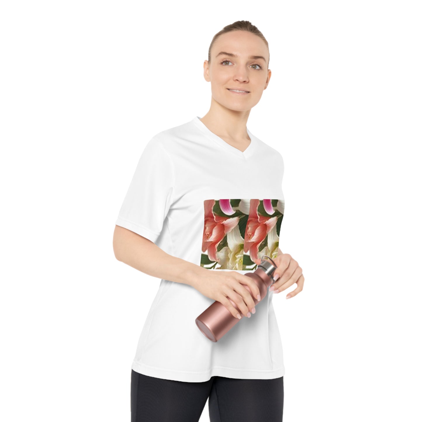 Enticing Petals of Floral Women's Performance V-Neck T-Shirt for Active Lifestyle