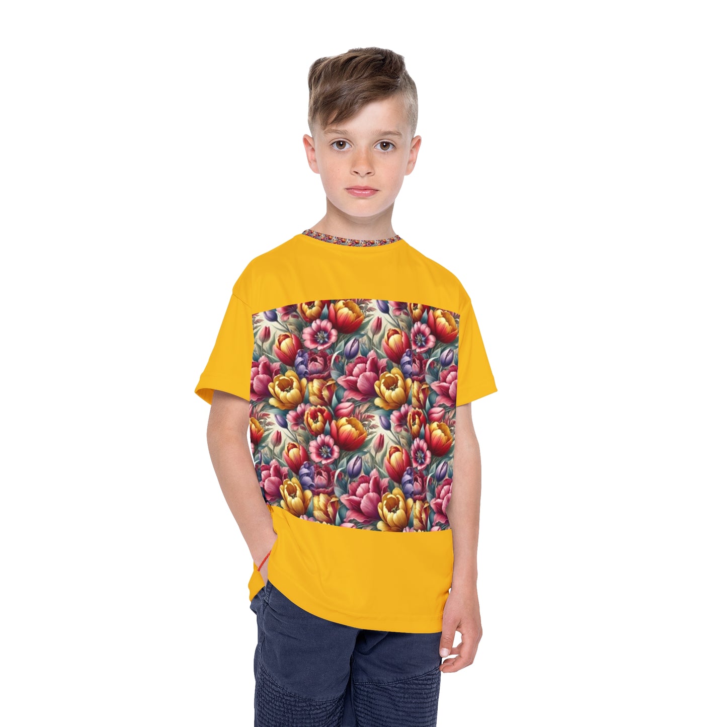 Tulip Harmony: A Floral Symphony Bright Floral Kids Sports Jersey - Perfect for Play and Fun