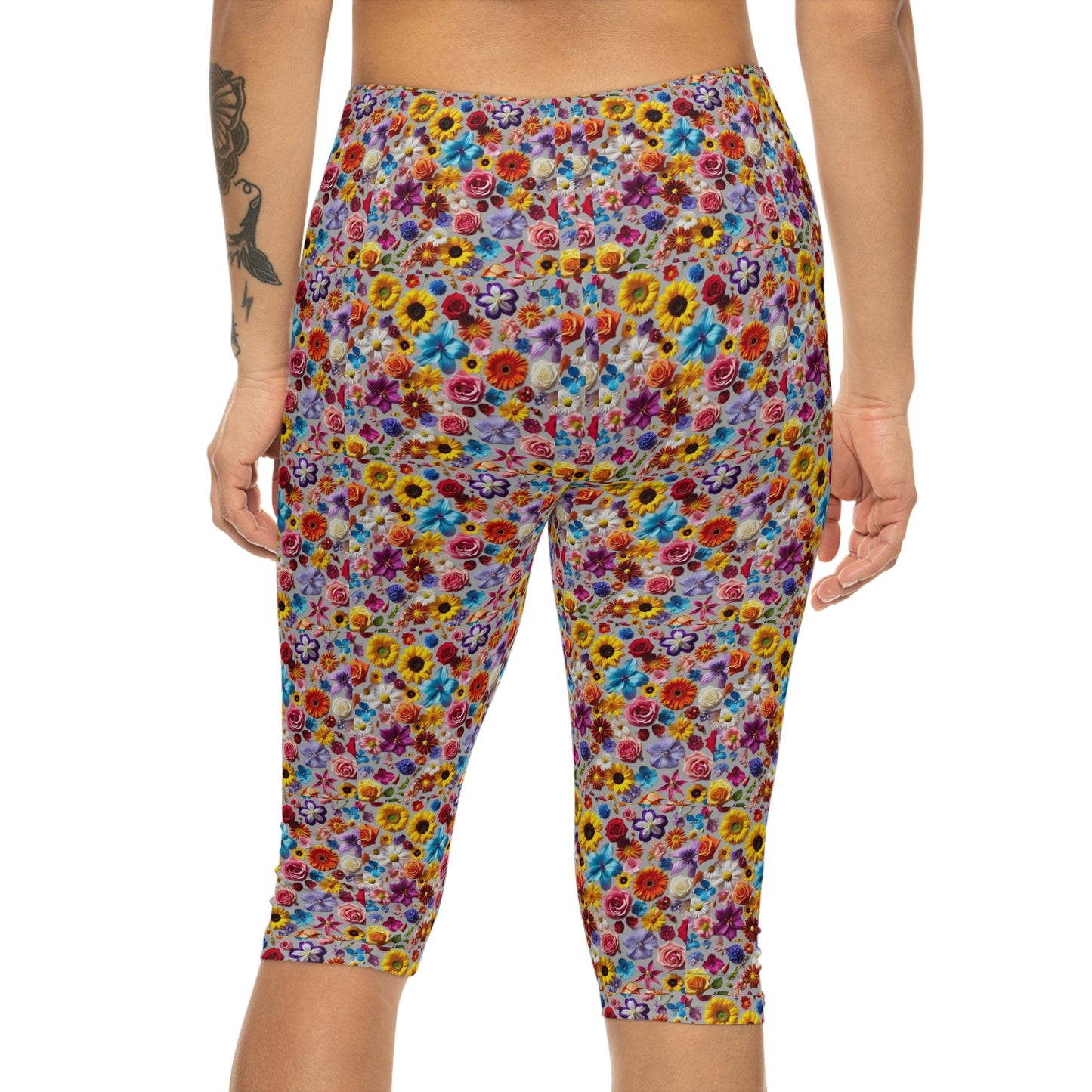 Wilderness touch Floral Print Women’s Capri Leggings - Colorful Summer Fitness Wear