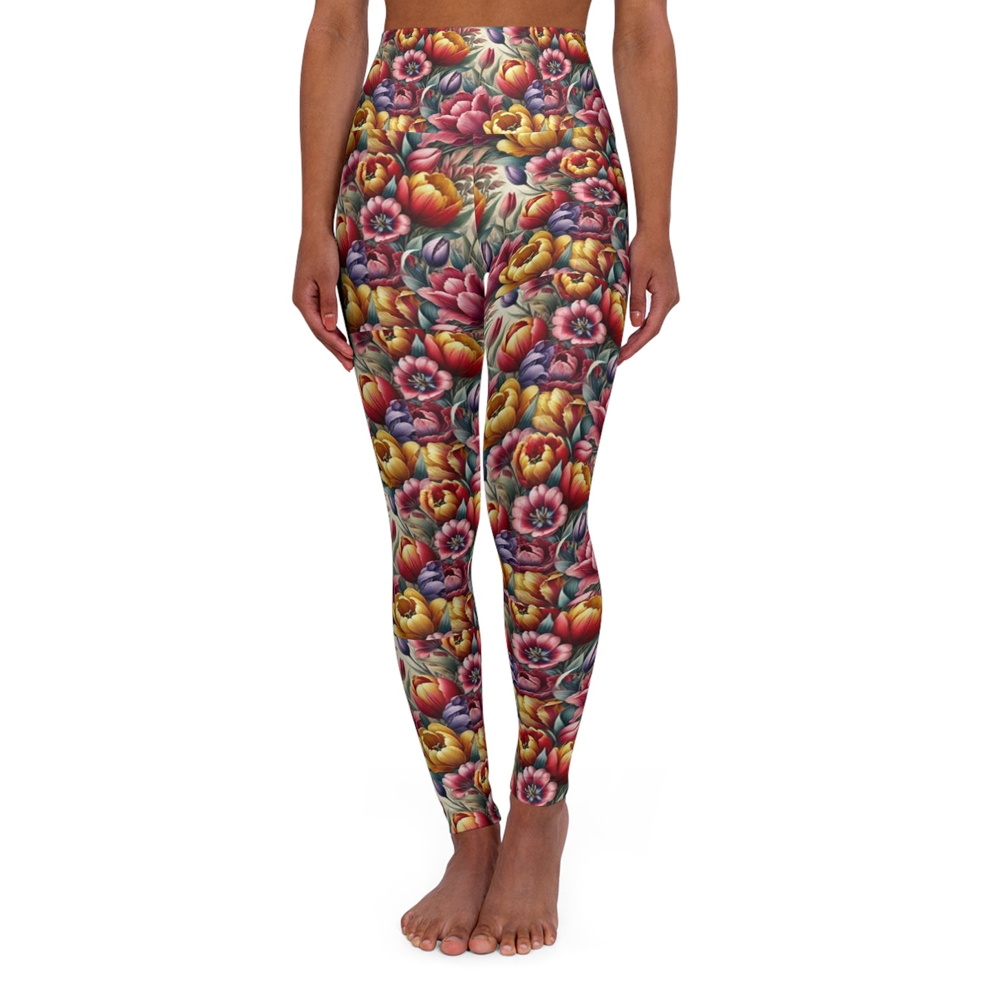 Tulip Whispers: A Gentle Touch of Spring Floral High Waisted Yoga Leggings - Comfortable & Stylish Activewear for Fitness Enthusiasts