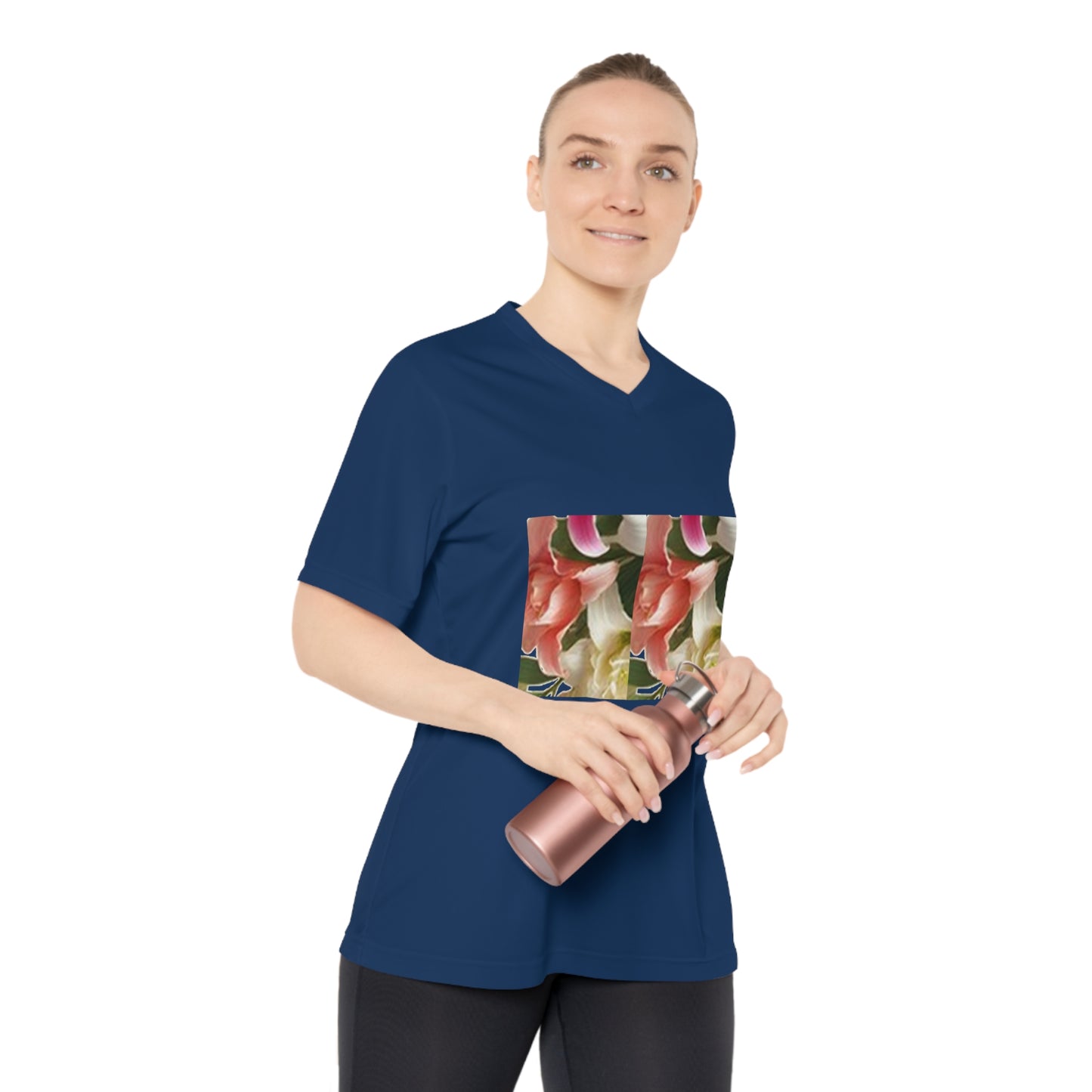 Enticing Petals of Floral Women's Performance V-Neck T-Shirt for Active Lifestyle