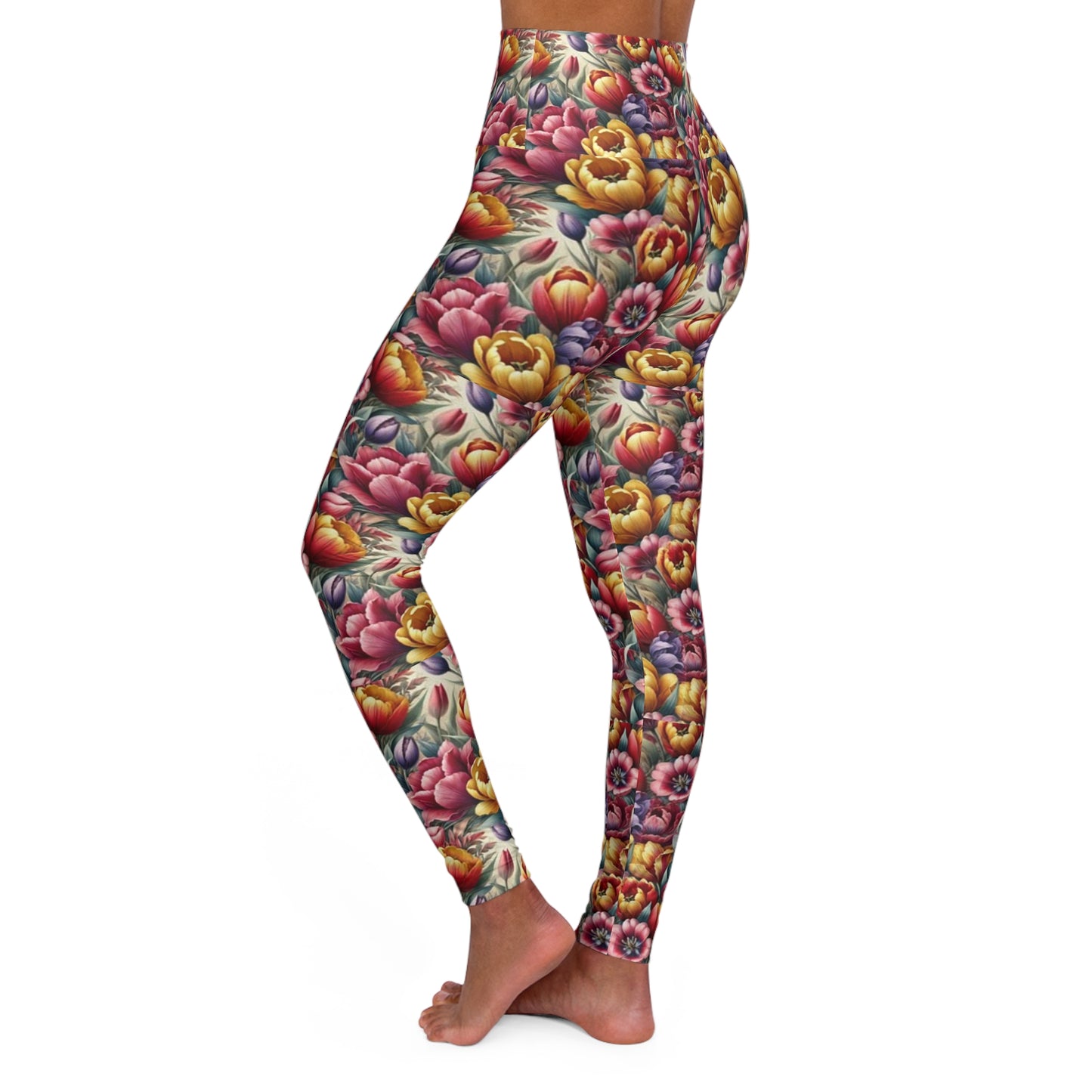 Tulip Whispers: A Gentle Touch of Spring Floral High Waisted Yoga Leggings - Comfortable & Stylish Activewear for Fitness Enthusiasts