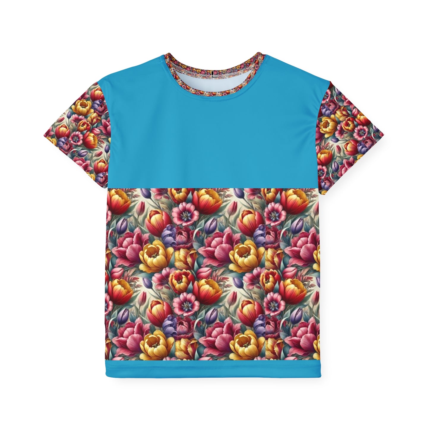 Whimsical Tulips: Nature’s Canvas Vibrant Floral Kids Sports Jersey - Colorful Fun for Active Play