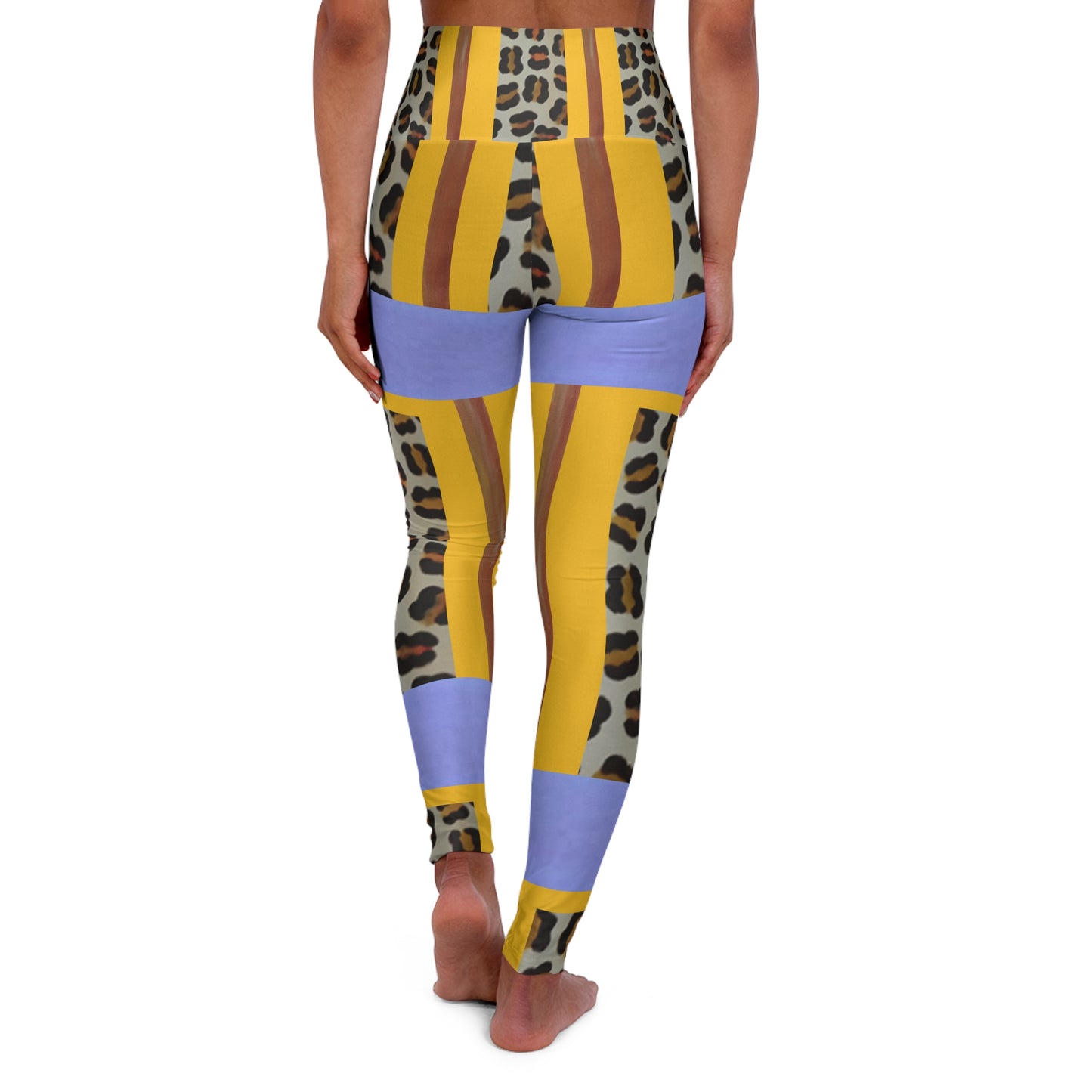 Stylish High Waisted Yoga Leggings - Leopard Print & Stripes