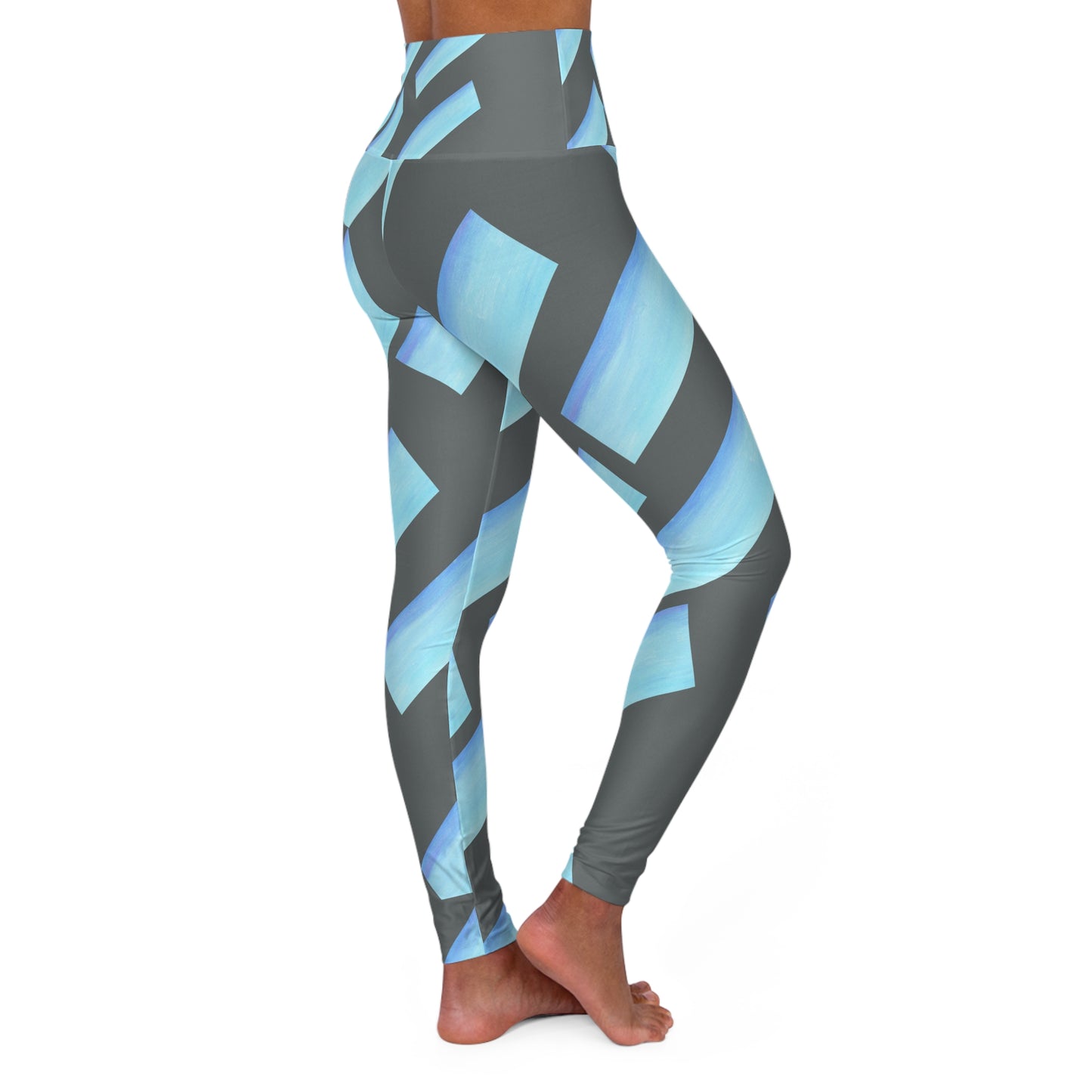 Stylish High Waisted Yoga Leggings with Modern Blue Design