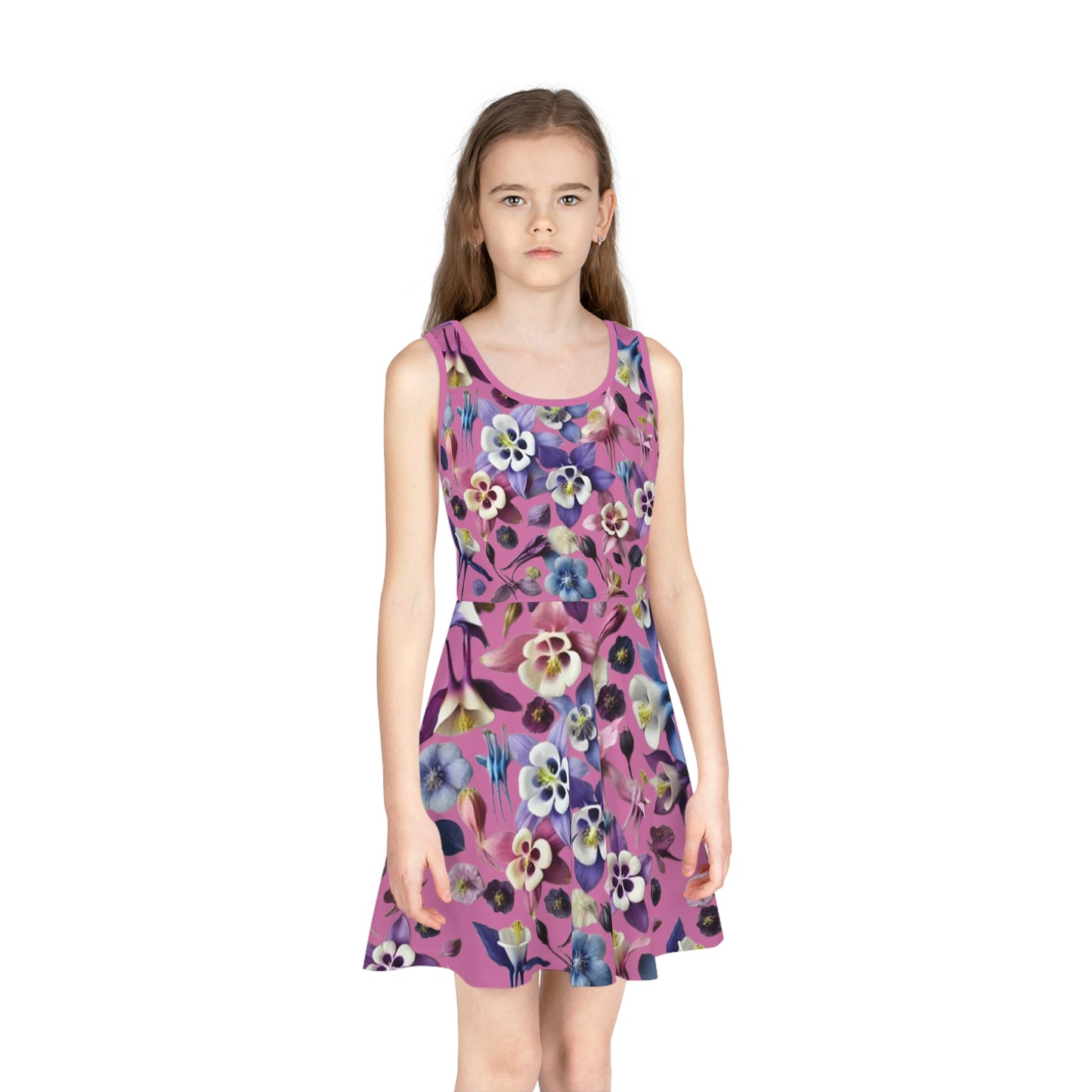 Floral Columbine and Orchid Girls' Sleeveless Sundress - Perfect for Spring Celebrations