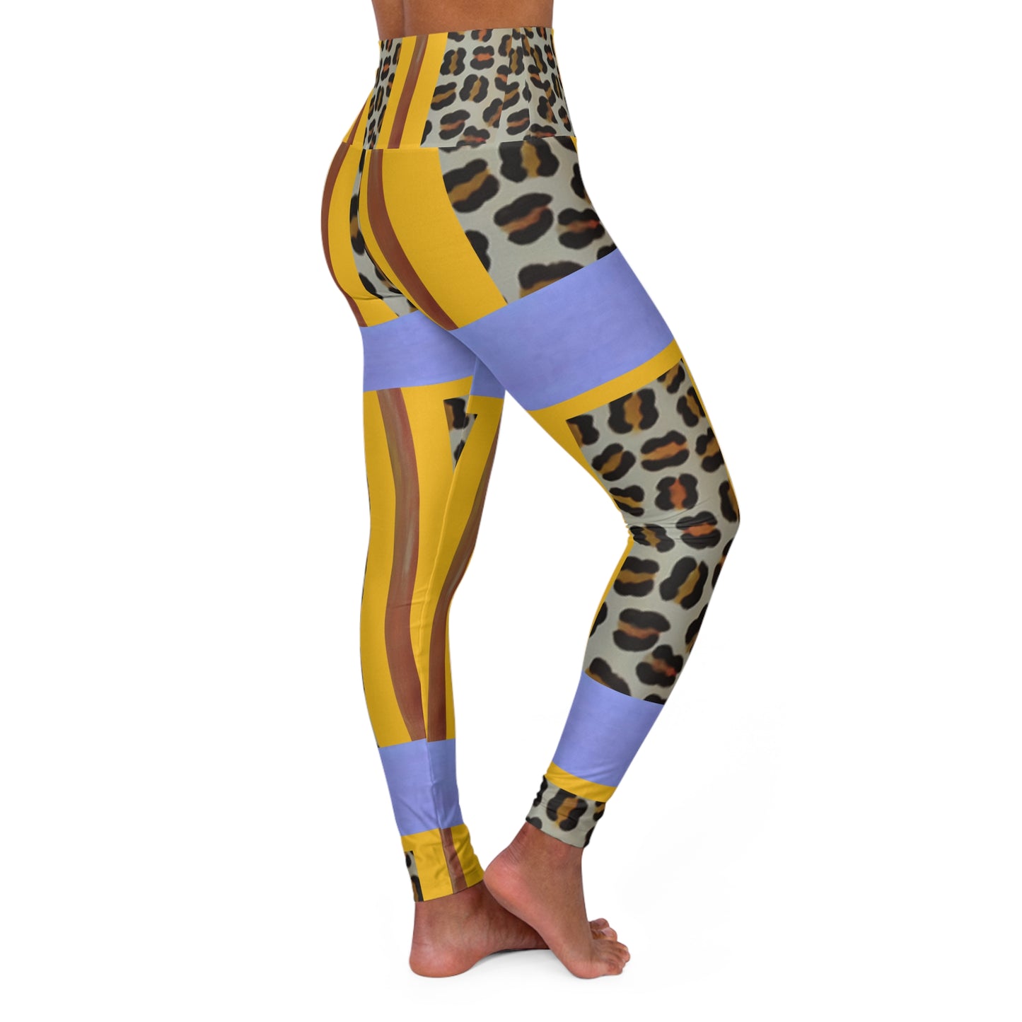 Stylish High Waisted Yoga Leggings - Leopard Print & Stripes